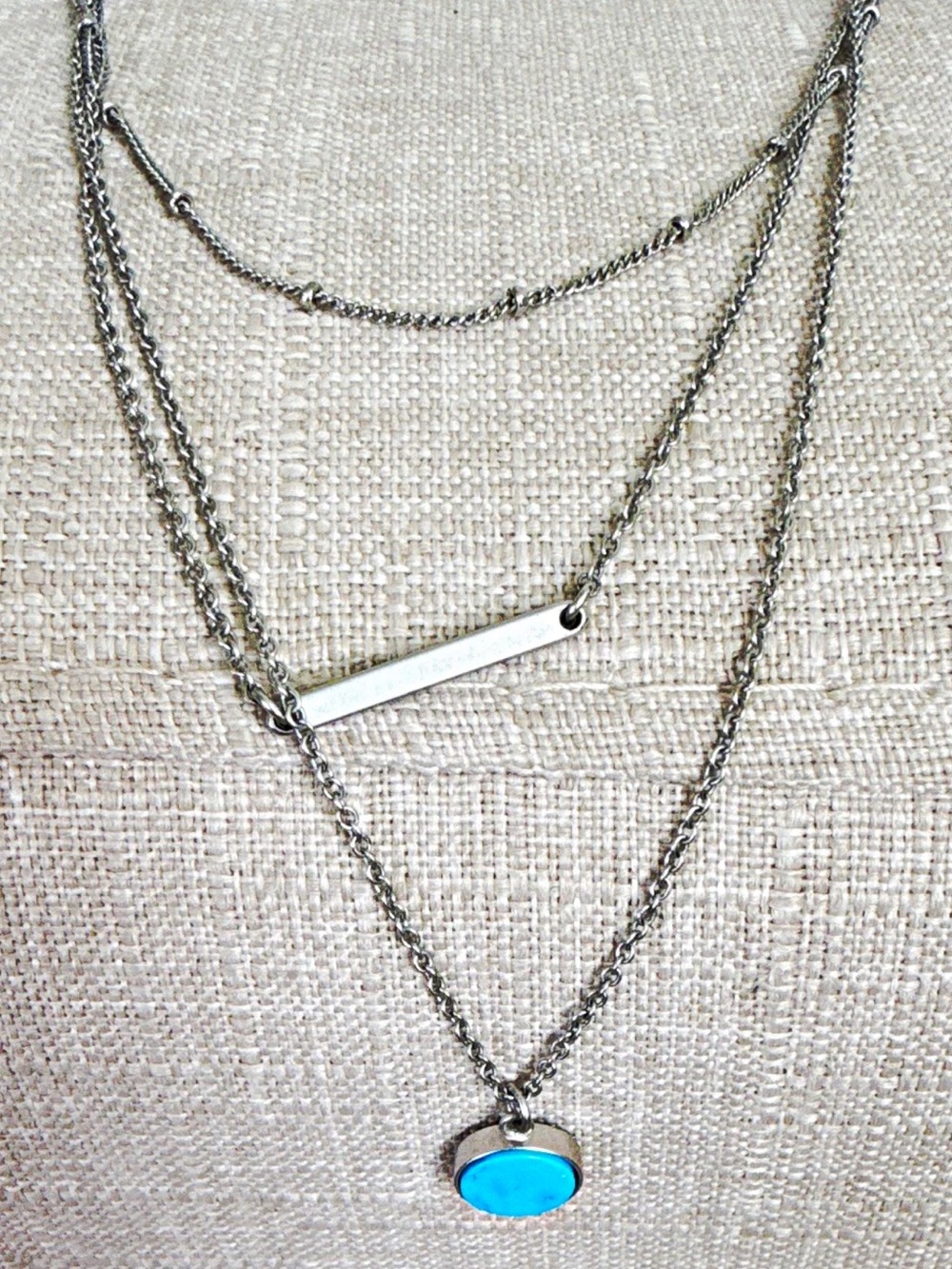 Pura Vida Silver Layered Necklace with Turquoise Disc Pendant